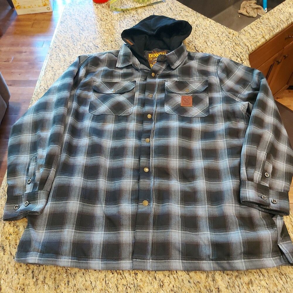 DIXXON FLANNEL COMPANY OLD FASHIONED Hooded Jackket Men's 3X Plaid Gray/Black